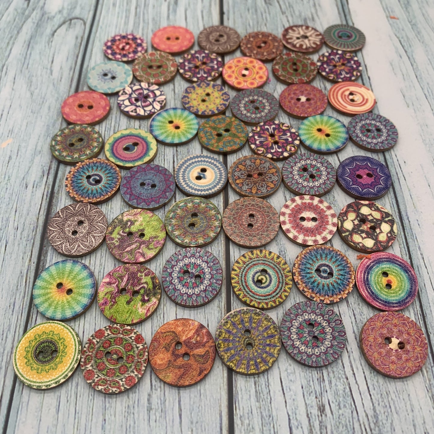 50 Mandala & More Wooden Buttons 2”
