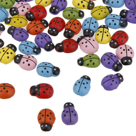 100 PCS Mini Wooden Ladybug & Bee Decorations – DIY Craft Embellishments 🐞