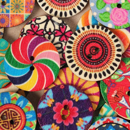 50 Mandala & More Wooden Buttons 2”