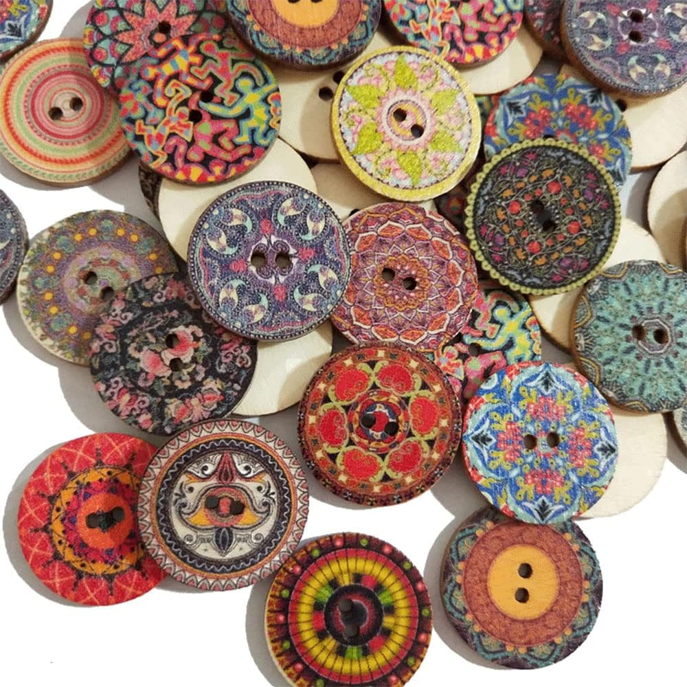 50 Mandala & More Wooden Buttons 2”