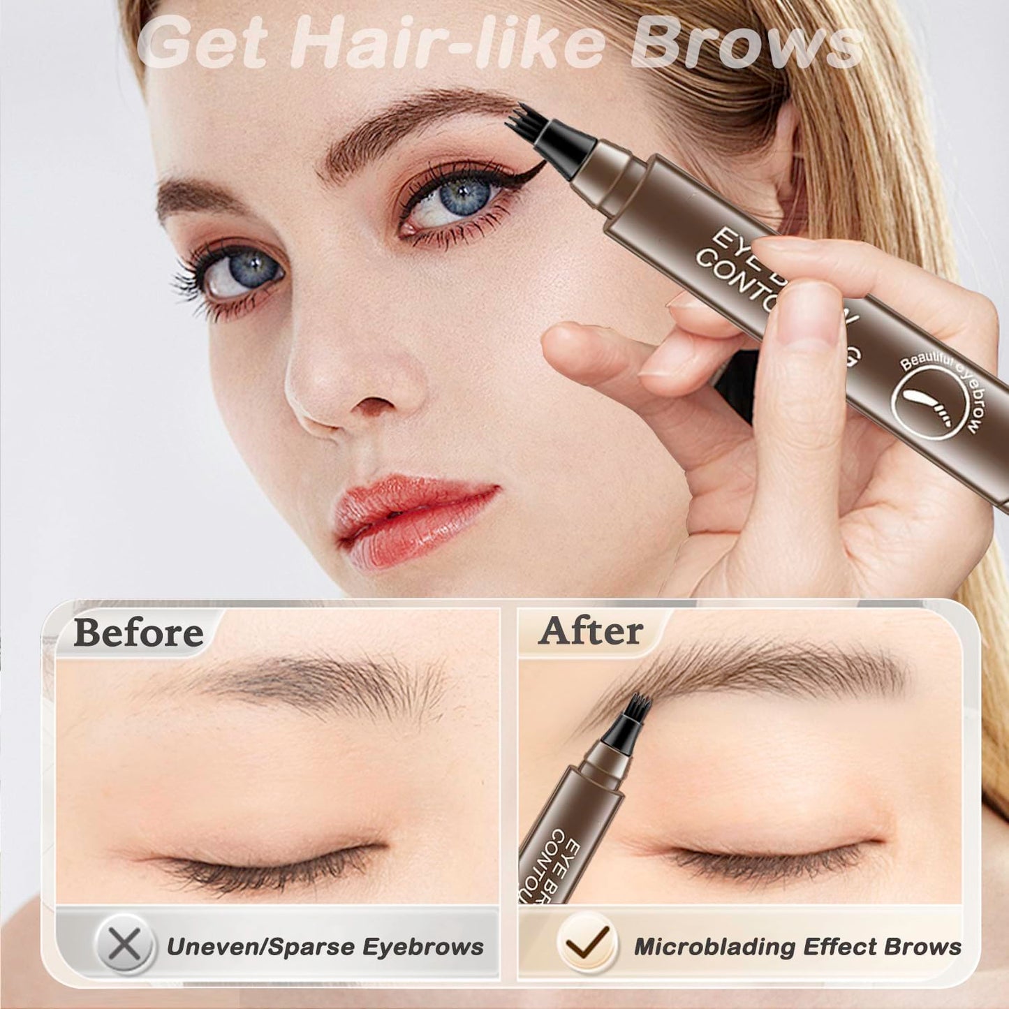 🖊️ 4 Points Eyebrow Pen - Grayish Brown (04) | Waterproof Microblading Brow Pencil