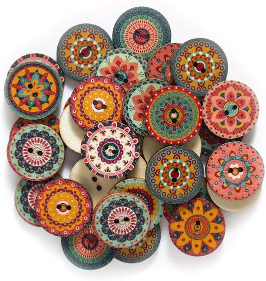 50 Mandala & More Wooden Buttons 2”