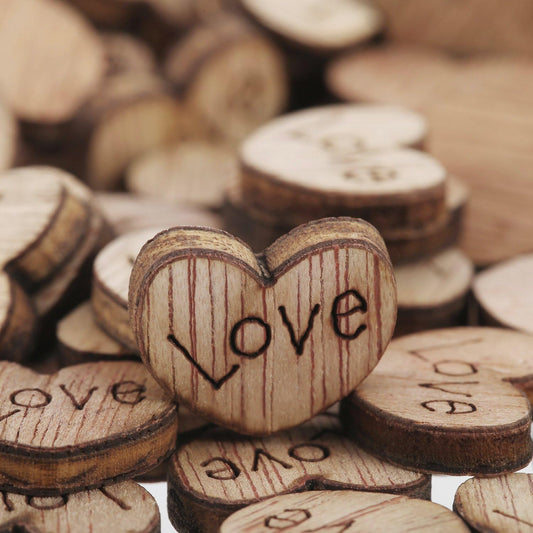100 PCS Mahogany Wood Hearts – Laser-Cut Love Decorations for DIY & Crafts ❤️🌿
