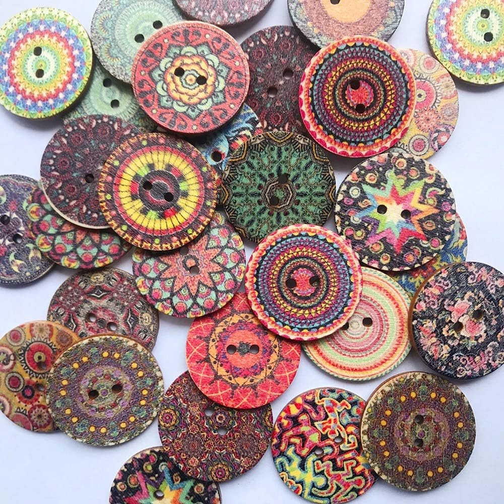 50 Mandala & More Wooden Buttons 2”
