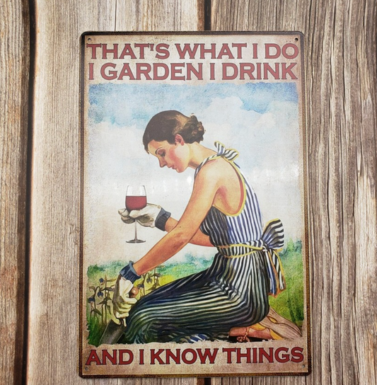 Vintage Tin Signs Funny Garden and Wine Lady Metal Tin Sign Wall Decor 12X8 Inch