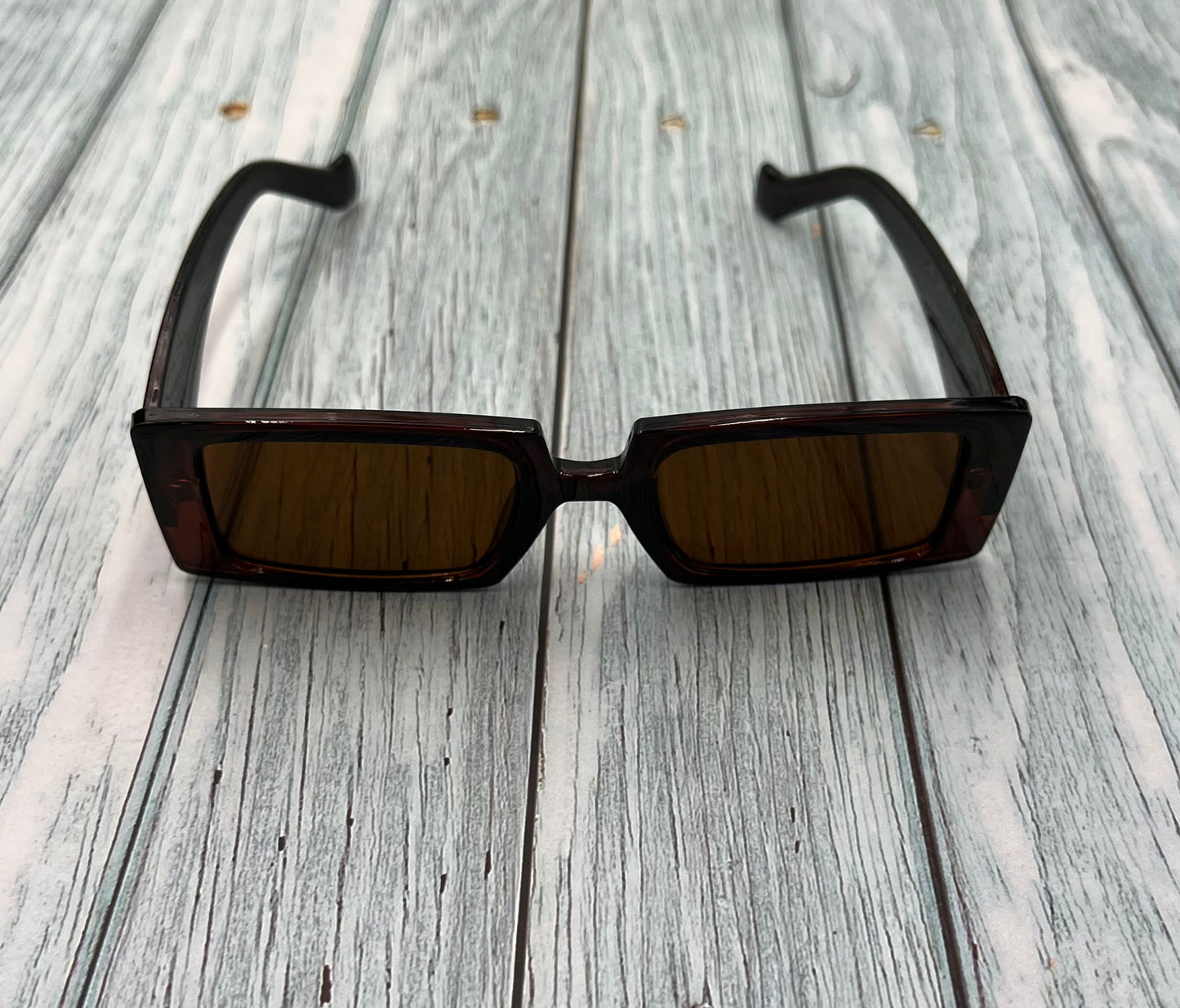 🔥HOT🔥 Fashionable Geometric Square Small Frame Fluorescent Dark Brown Sunglasses