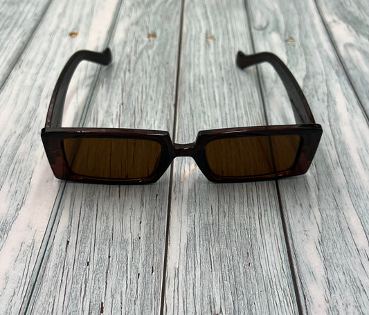 🔥HOT🔥 Fashionable Geometric Square Small Frame Fluorescent Dark Brown Sunglasses