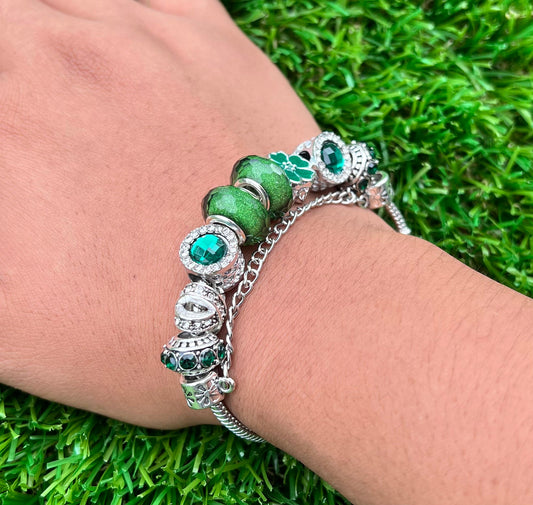 💚Green Glaze Crystal Flower Beaded Bracelet – Elegant Rhinestone Charm Jewelry